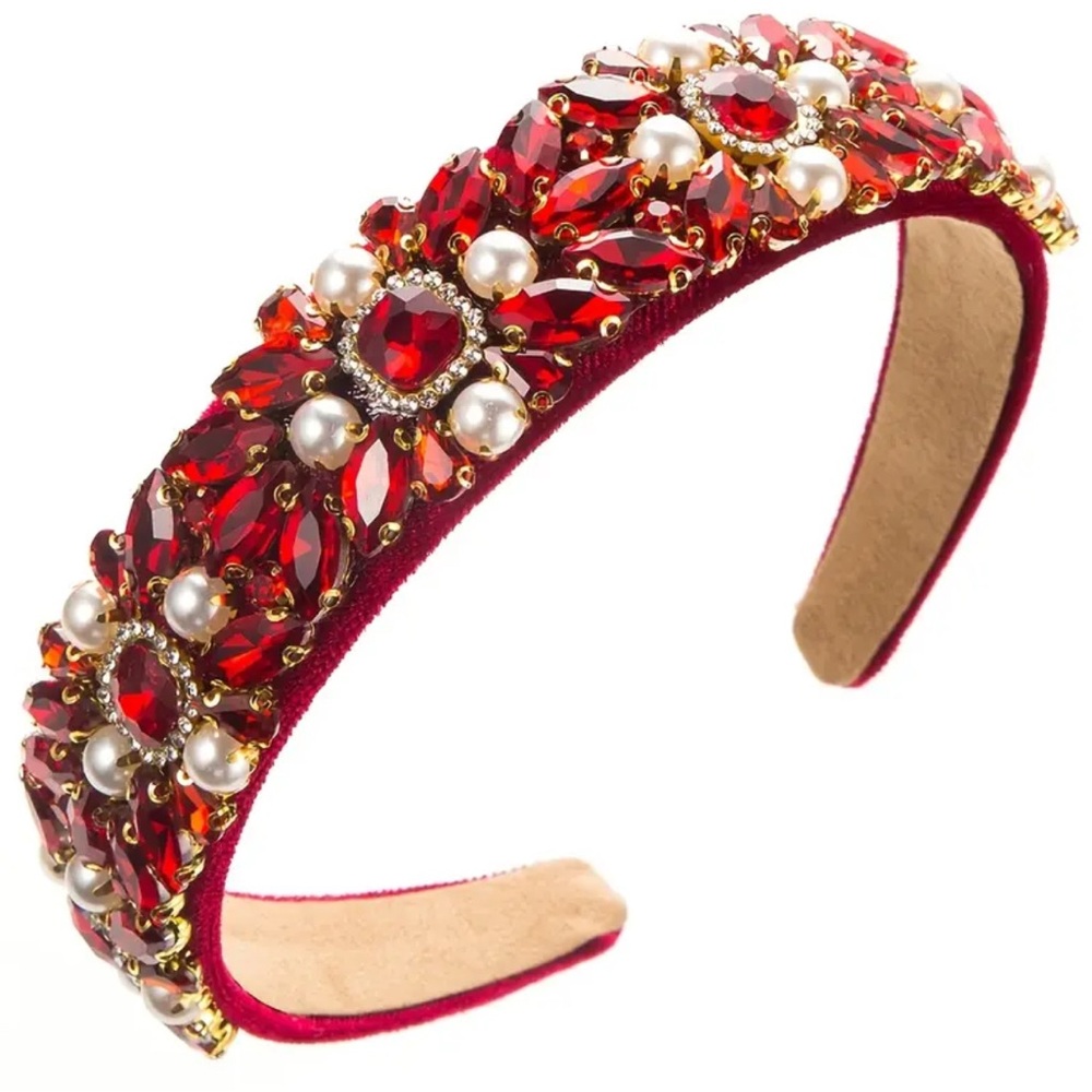 Elegant Red Embellished Rhinestone Headband